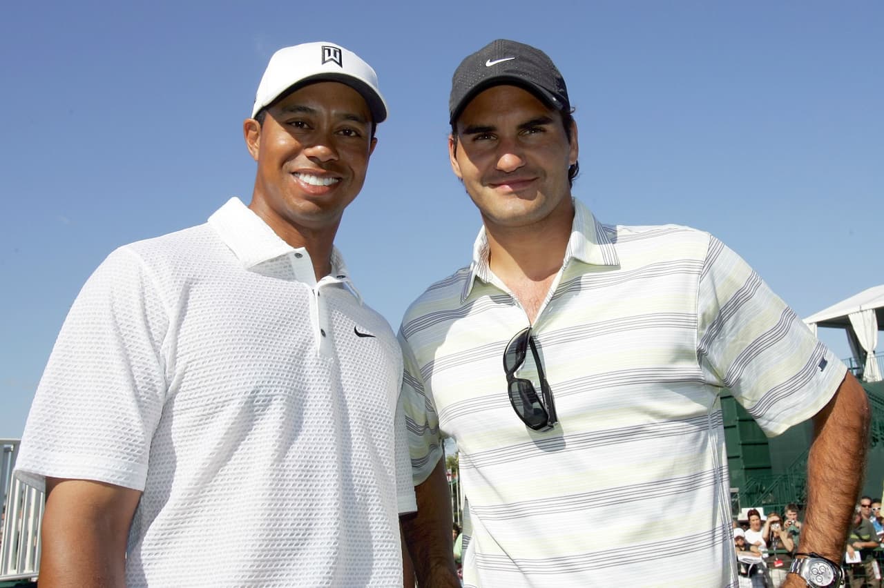 Woods y Federer durante los CA World Golf Championships en 2007.
