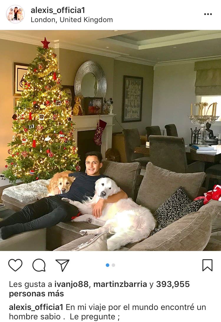 Alexis Sánchez mostró paz al lado de su árbol navideño y su mascota.