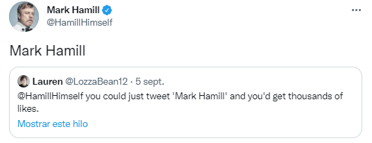 Hamill retuiteó la misiva de desafío, agregando solo su nombre como se le indicó.