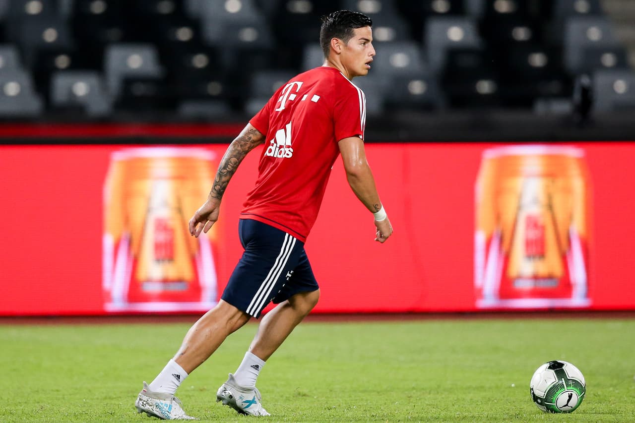 SHENZHEN, CHINA - JULY 21: James Rodriguez of FC Bayern of FC Bayern was training at Universiade Sports Centre Stadium on July 21, 2017 in Shenzhen, China. (Photo by Zhizhao Wu/Getty Images)