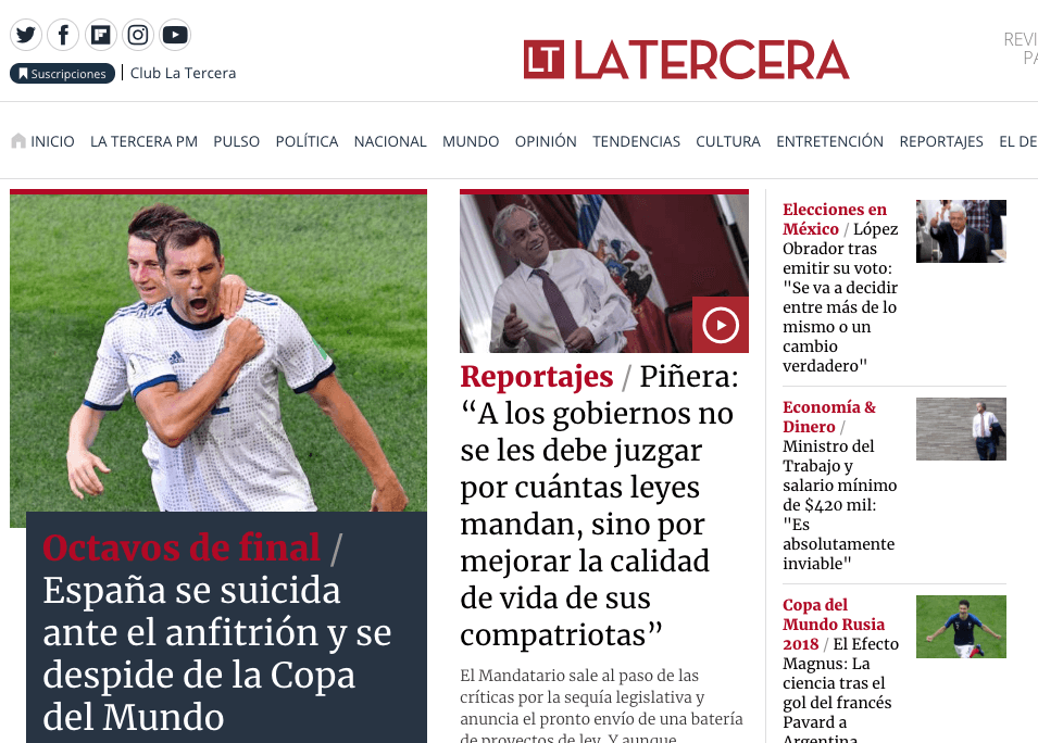 Diario
<i>La Tercera</i> de Chile también destinó espacio importante en su página de inicio al tema.