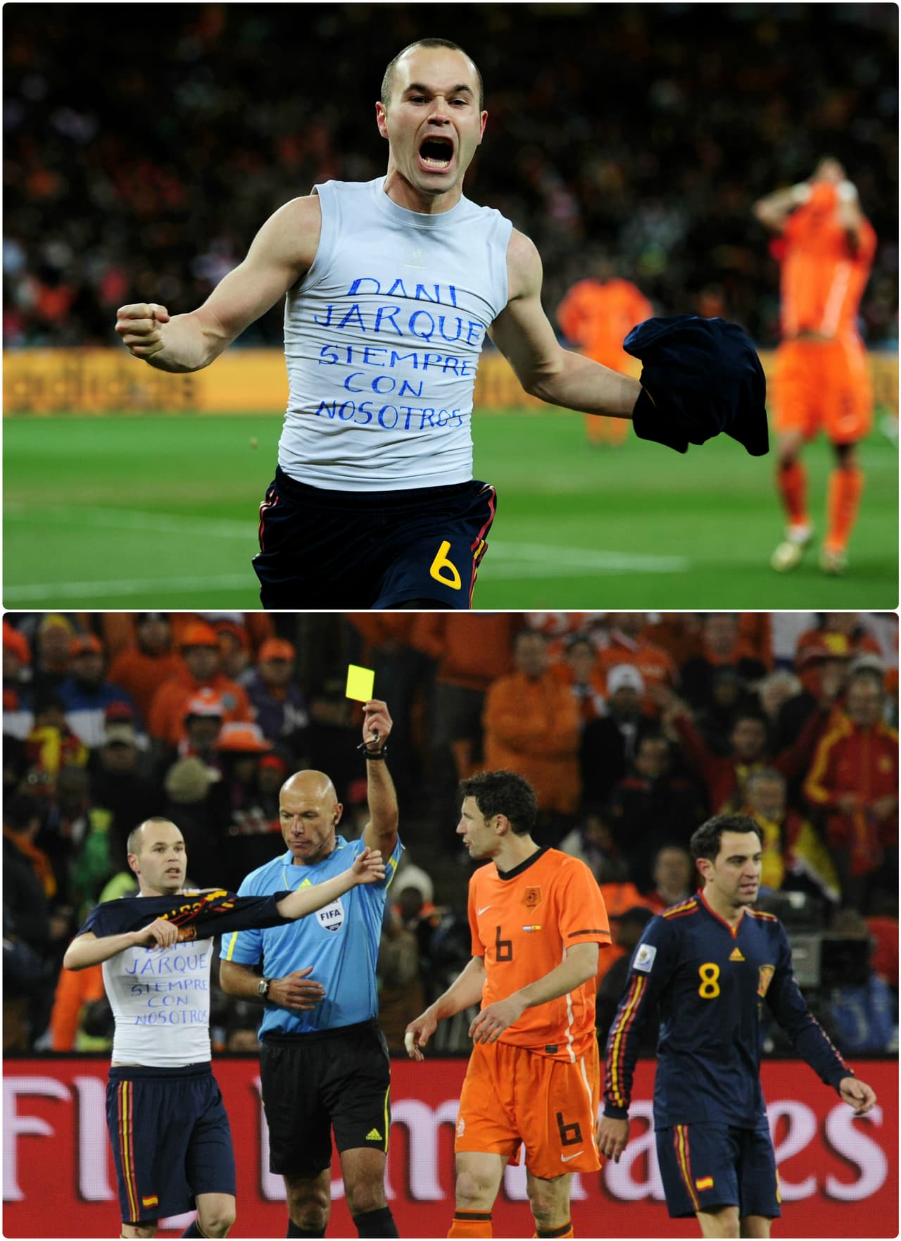 El histórico gol que le dio a España su primer título mundial fue motivo para que Andrés Iniesta recordara al fallecido futbolista del Espanyol, Dani Jarque.