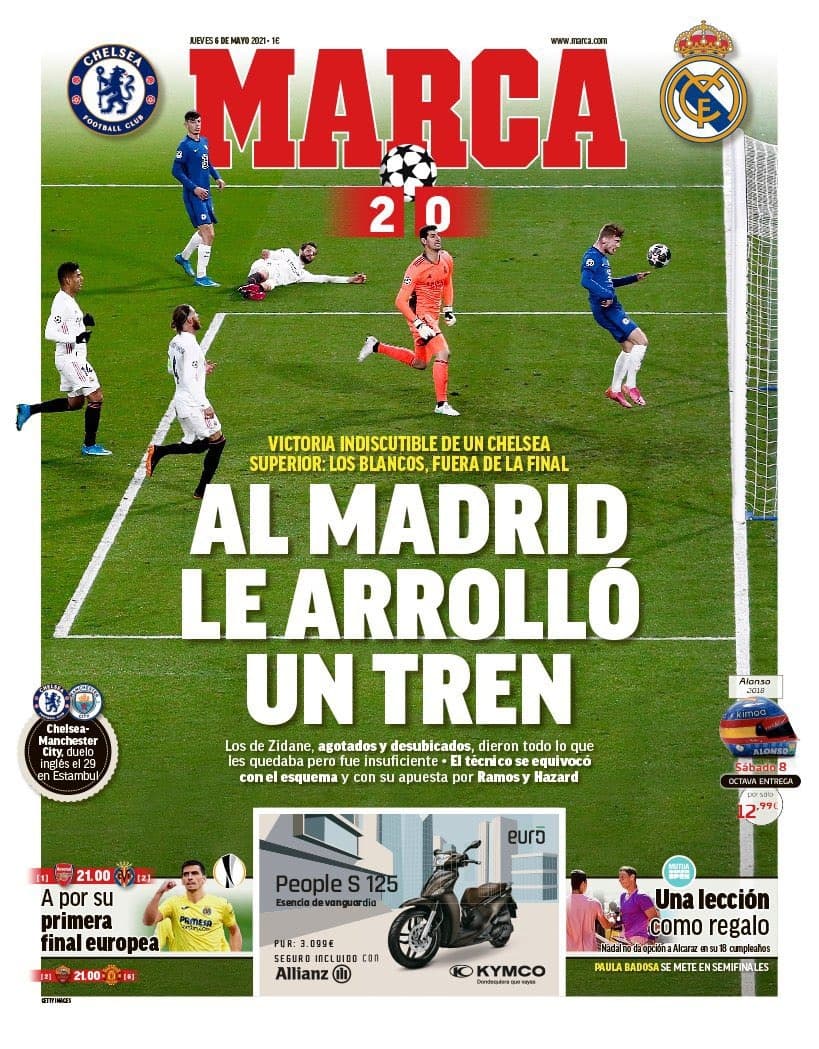Las portadas de los diarios deportivos más importantes del mundo se ilustran con la eliminación del Real Madrid a manos del Chelsea.