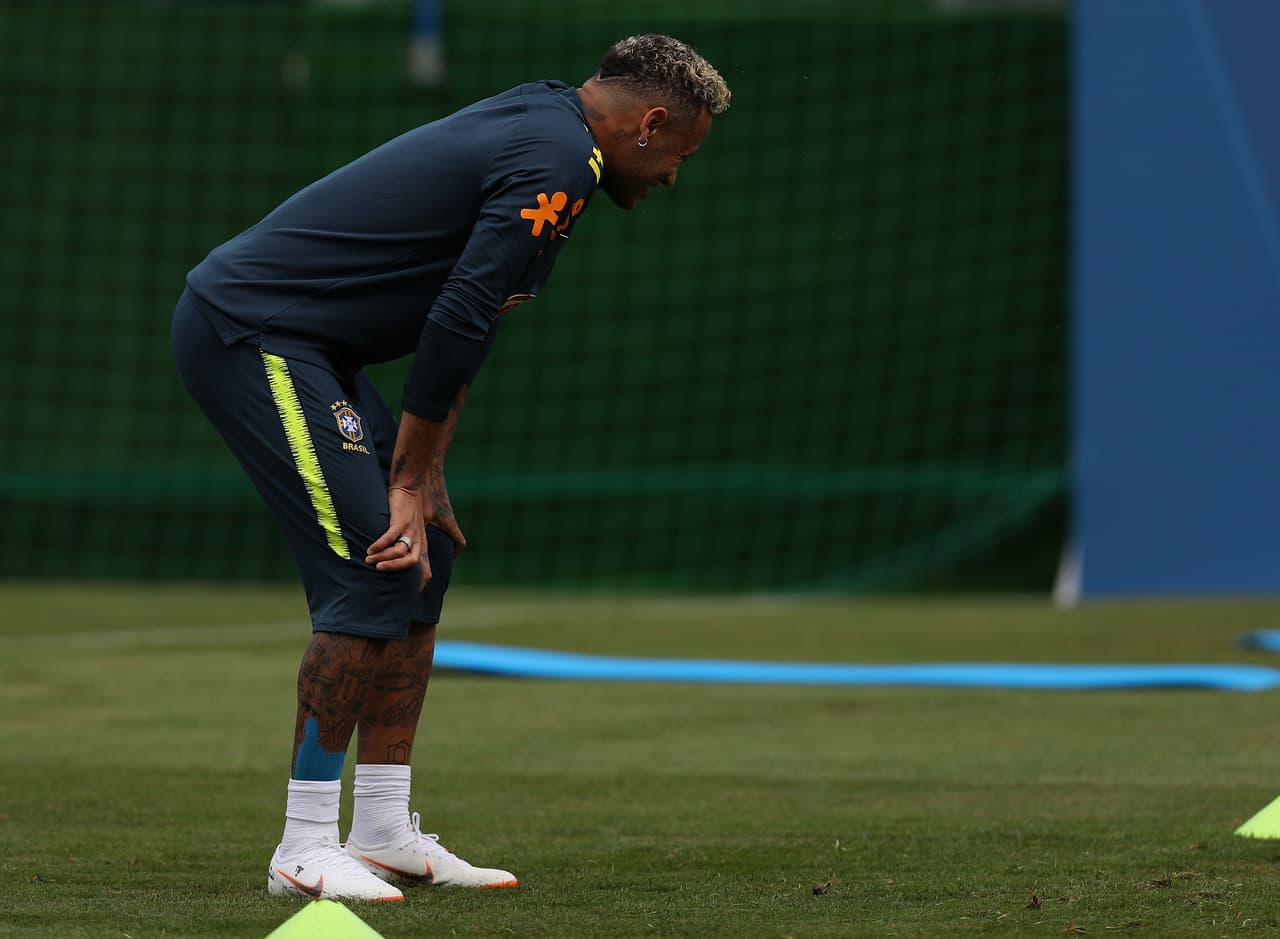 SOCHI, RUSSIA - JUNE 19: Neymar Jr reacts during a training session at Yug-Sport Stadium on June 19, 2018 in Sochi, Russia. (Photo by Buda Mendes/Getty Images)
