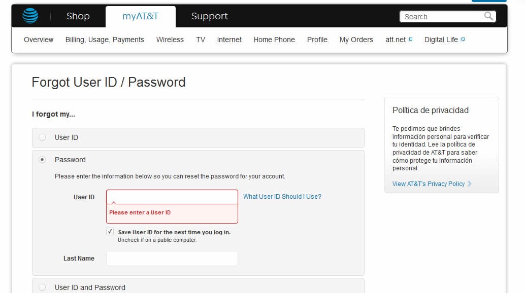 Cómo recuperar tu contraseña de AT&T