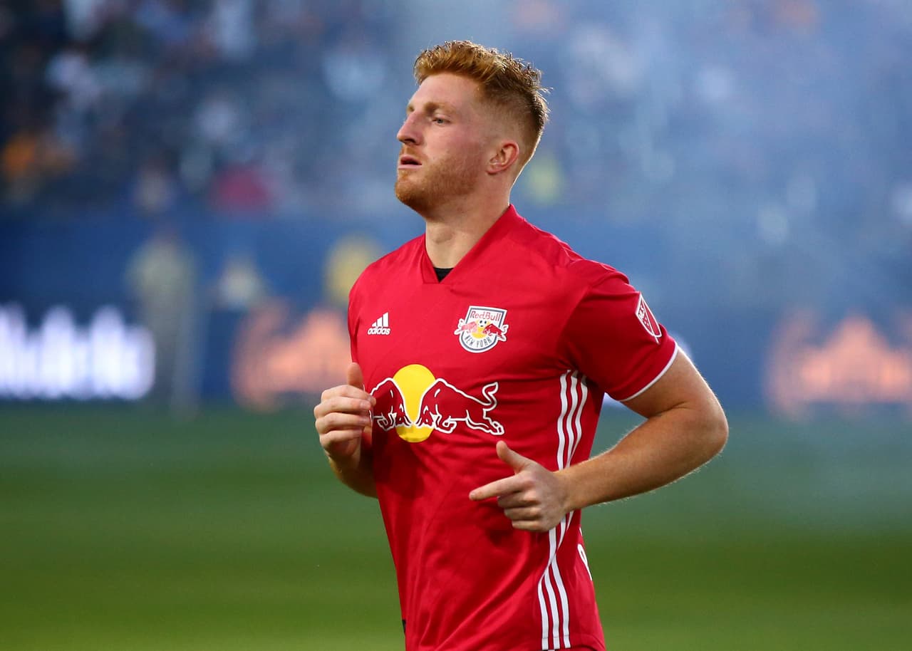 Apr 28, 2018; Carson, CA, USA; New York Red Bulls defender Tim Parker (26) against the Los Angeles Galaxy at StubHub Center. Mandatory Credit: Mark J. Rebilas-USA TODAY Sports
