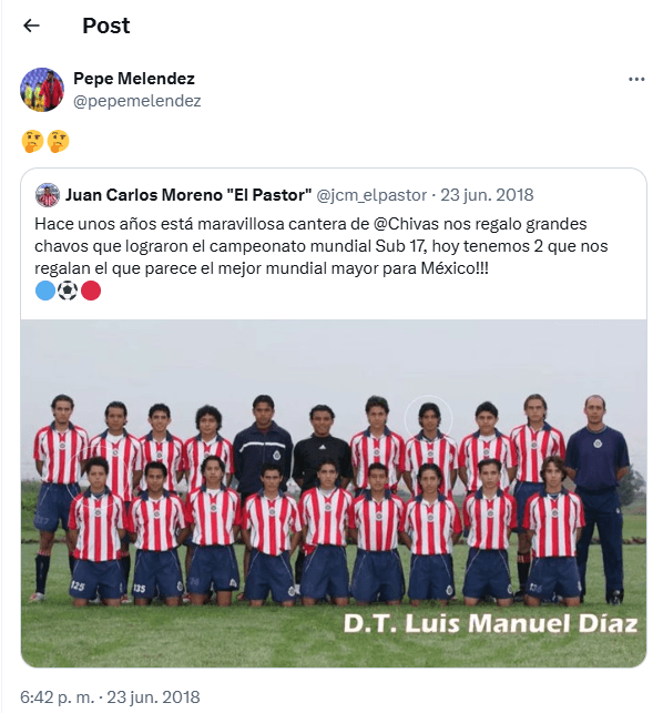 Pepe Meléndez con Chivas Sub-17 como jugador.