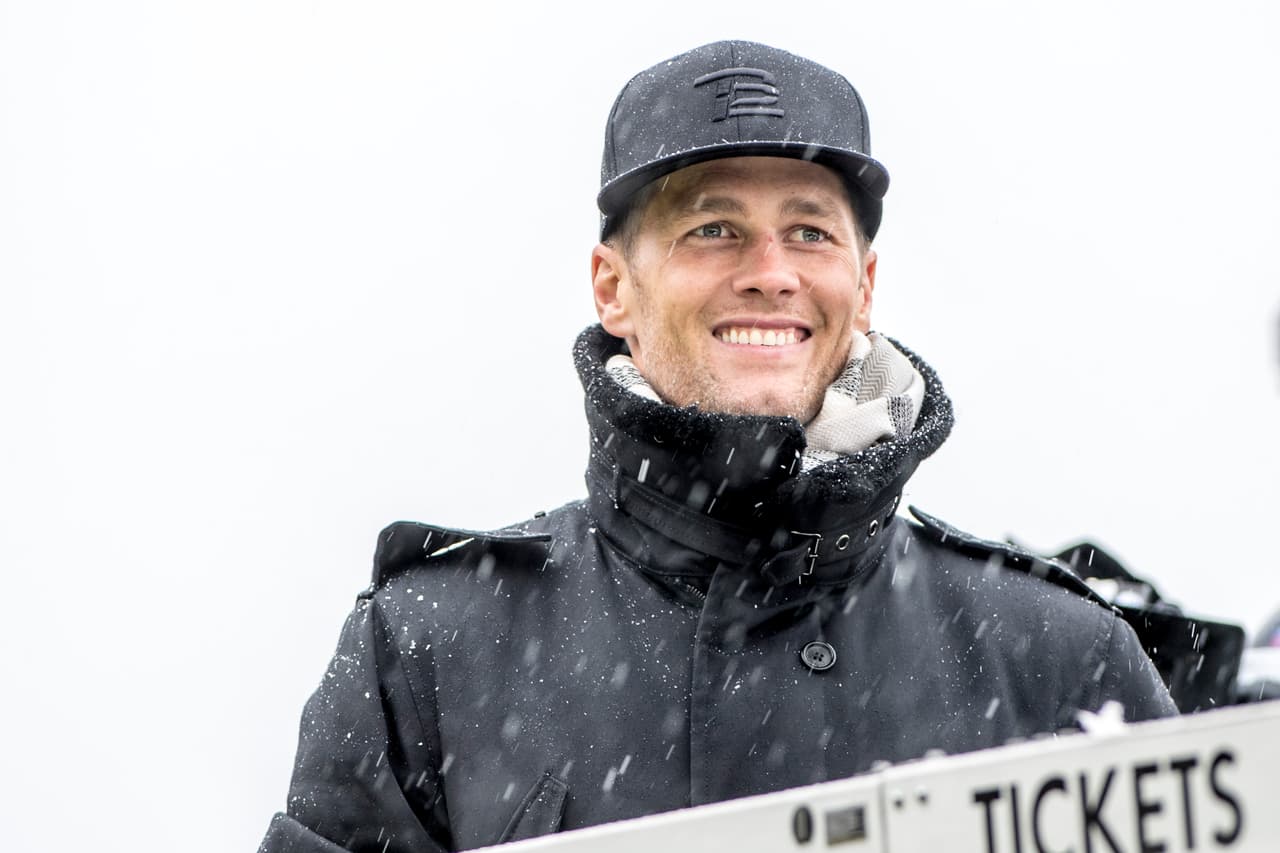 BOSTON, MA - FEBRUARY 07: Tom Brady of the New England Patriots celebrates during the Super Bowl victory parade on February 7, 2017 in Boston, Massachusetts. The Patriots defeated the Atlanta Falcons 34-28 in overtime in Super Bowl 51. (Photo by Billie Weiss/Getty Images)
