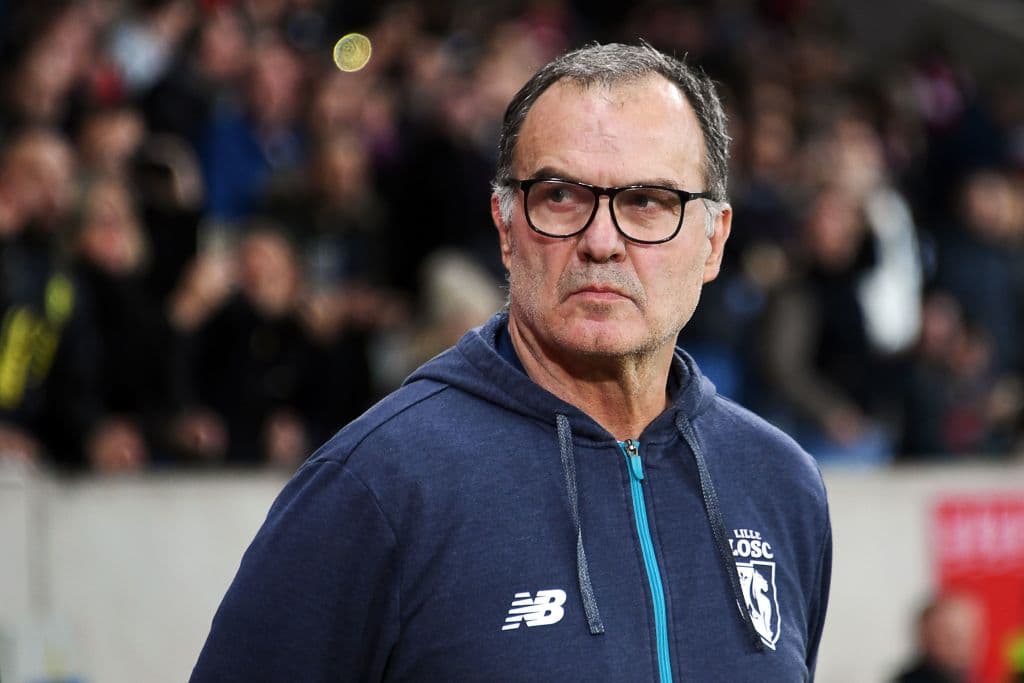 Lille's Argentinian head coach Marcelo Bielsa looks on during the French L1 football match between Lille (LOSC) and Saint-Etienne (ASSE) at the Pierre-Mauroy Stadium in Villeneuve d'Ascq, near Lille, northern France, on November 17 2017. / AFP PHOTO / DENIS CHARLET (Photo credit should read DENIS CHARLET/AFP/Getty Images)