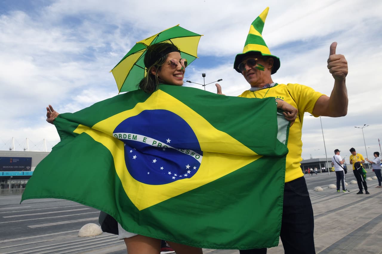 Brazil fans arrive prior to the Russia 2018 World Cup Group E football match between Brazil and Switzerland at the Rostov Arena in Rostov-On-Don on June 17, 2018. (Photo by KHALED DESOUKI / AFP) / RESTRICTED TO EDITORIAL USE - NO MOBILE PUSH ALERTS/DOWNLOADS (Photo credit should read KHALED DESOUKI/AFP/Getty Images)