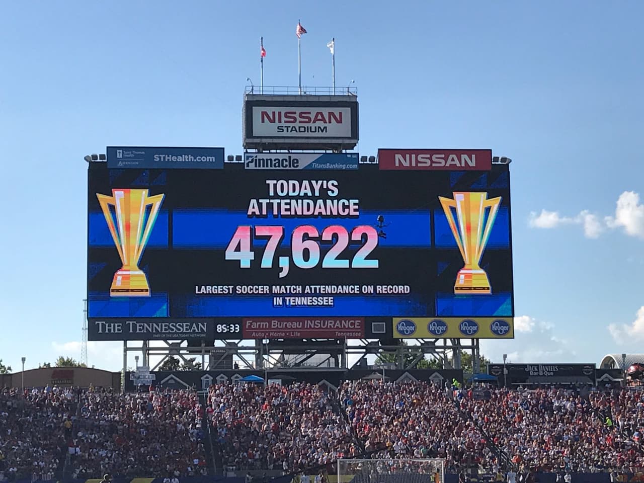 Con 47,622 aficionados se estableció un nuevo récord de asistencia para un partido de fútbol jugado en el estado de Tennessee.