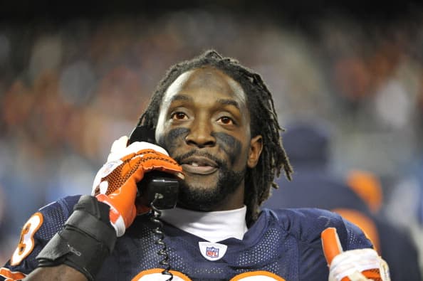 CHICAGO, IL - NOVEMBER 20: Charles Tillman #33 of the Chicago Bears talks to coaches in the booth on a telephone against the San Diego Chargers at Soldier Field on November 20, 2011 in Chicago, Illinois. The Bears defeated the Chargers 31-20. (Photo by Brian D. Kersey/Getty Images)