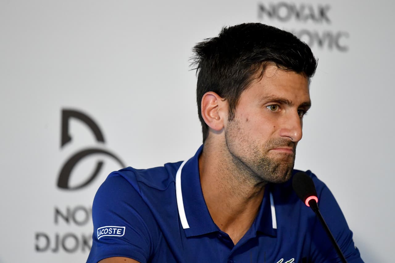 Serbian tennis player Novak Djokovic delivers a press conference in Belgrade on July 26, 2017. Twelve-time Grand Slam champion Novak Djokovic will miss the rest of the season with an elbow injury, he announced on July 26. / AFP PHOTO / POOL / ANDREJ ISAKOVIC (Photo credit should read ANDREJ ISAKOVIC/AFP/Getty Images)