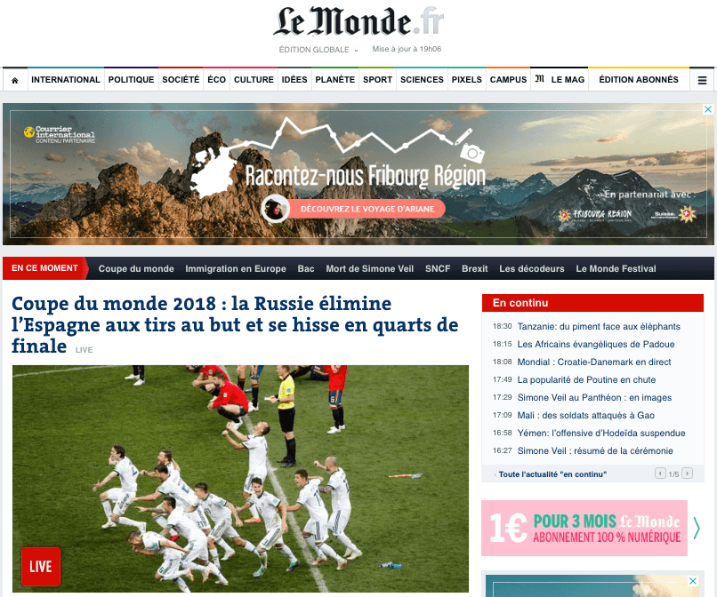 El diario
<i>Le Monde</i>, de Francia: "Rusia elimina a españa en penaltis y se mete a los cuartos de final.