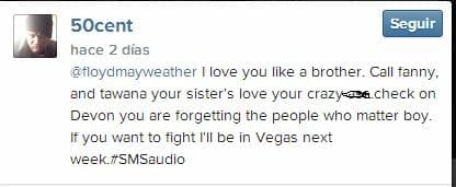50 Cent continúa sobre Floyd Mayweather Jr. El rapero subió varias fotos a su cuenta de instagram donde se burla del boxeador y le mandó un mensaje: 'Voy a estar en Las Vegas por si quieres pelear' (Foto: Instagram)
