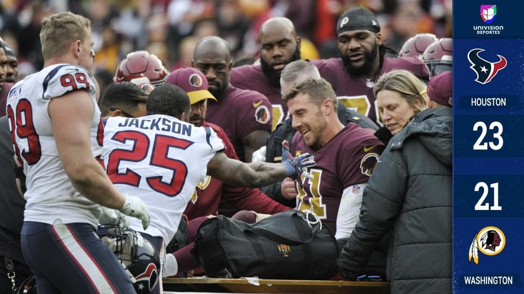 <b>Houston 32-21 Washington</b>. El quarterback de los Redkins Alex Smith sufrió una fractura de tobillo y se perderá lo que resta de la campaña en la derrota de su equipo ante unos motivados Texans.