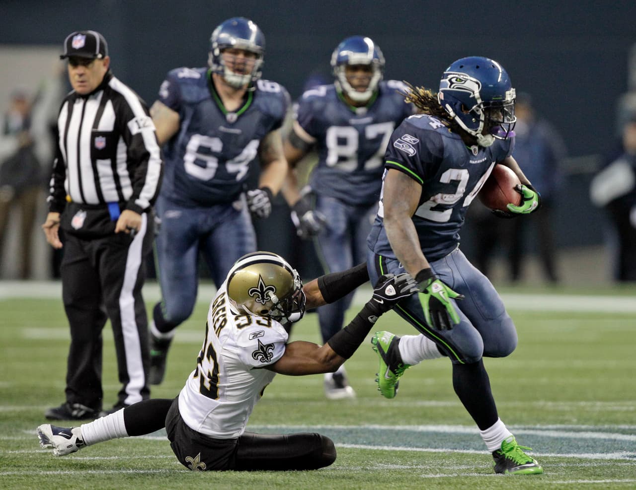 La carrera que lo lanzó a la fama. El 8 de enero de 2011 playoff contra New Orleans, se quitó 9 tackleadas para anotar touchdown en jugada de 67 yardas. La jugada fue bautizada "Beast Quake".