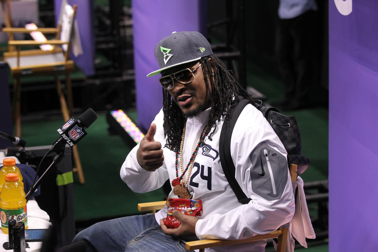 Media Day del Super Bowl XLIX. Dijo hasta el cansancio "estoy aquí para no ser multado".