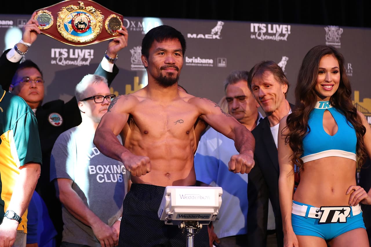 BRISBANE, AUSTRALIA - JULY 01: Manny Pacquiao during the weigh in ahead of the title fight between Jeff Horn and Manny Pacquiao at Suncorp Stadium on July 1, 2017 in Brisbane, Australia. (Photo by Chris Hyde/Getty Images)