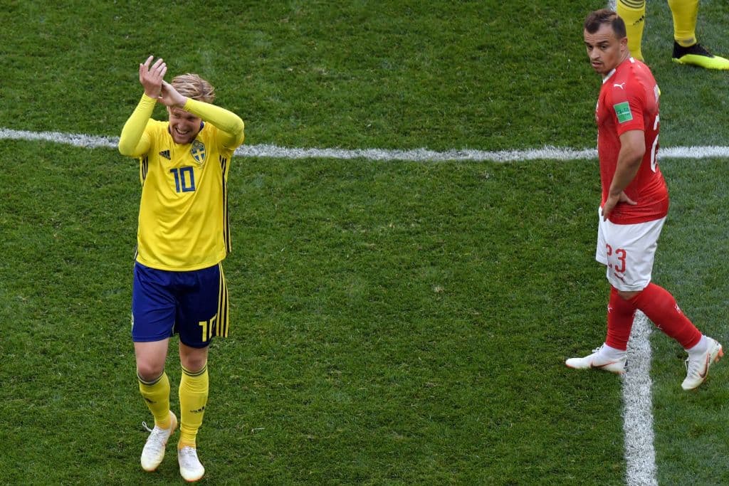 Shaqiri se tuvo que resignar a ver cómo Emil Forsberg se convertía en la gran figura del partido gracias a su acción de gol a favor de Suecia.