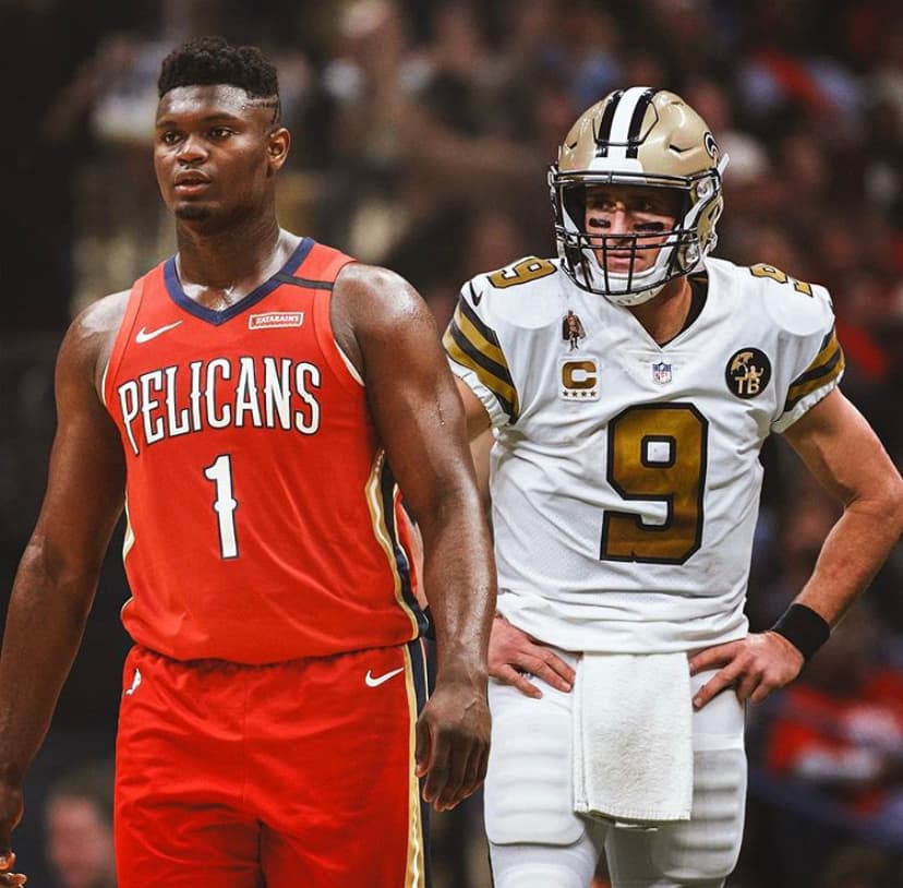 Zion Williamson #1 por New Orleans Pelicans y Drew Brees #9 por New Orleans Saints.