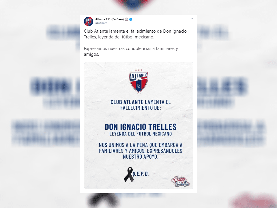 El Club Atlante extiende su sentir en redes sociales.