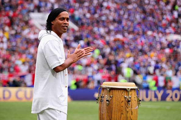 MOSCOW, RUSSIA - JULY 15: 2002 World Cup winner Ronaldinho of Brazil is seen before the 2018 FIFA World Cup Russia Final between France and Croatia at Luzhniki Stadium on July 15, 2018 in Moscow, Russia. (Photo by Chris Brunskill/Fantasista/Getty Images)