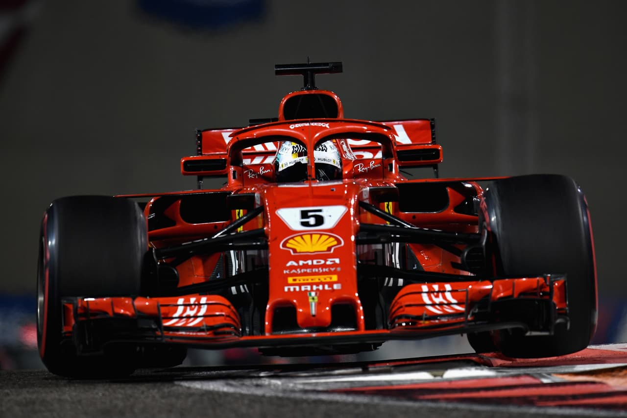 ABU DHABI, UNITED ARAB EMIRATES - NOVEMBER 25: Sebastian Vettel of Germany driving the (5) Scuderia Ferrari SF71H on track during the Abu Dhabi Formula One Grand Prix at Yas Marina Circuit on November 25, 2018 in Abu Dhabi, United Arab Emirates. (Photo by Clive Mason/Getty Images)