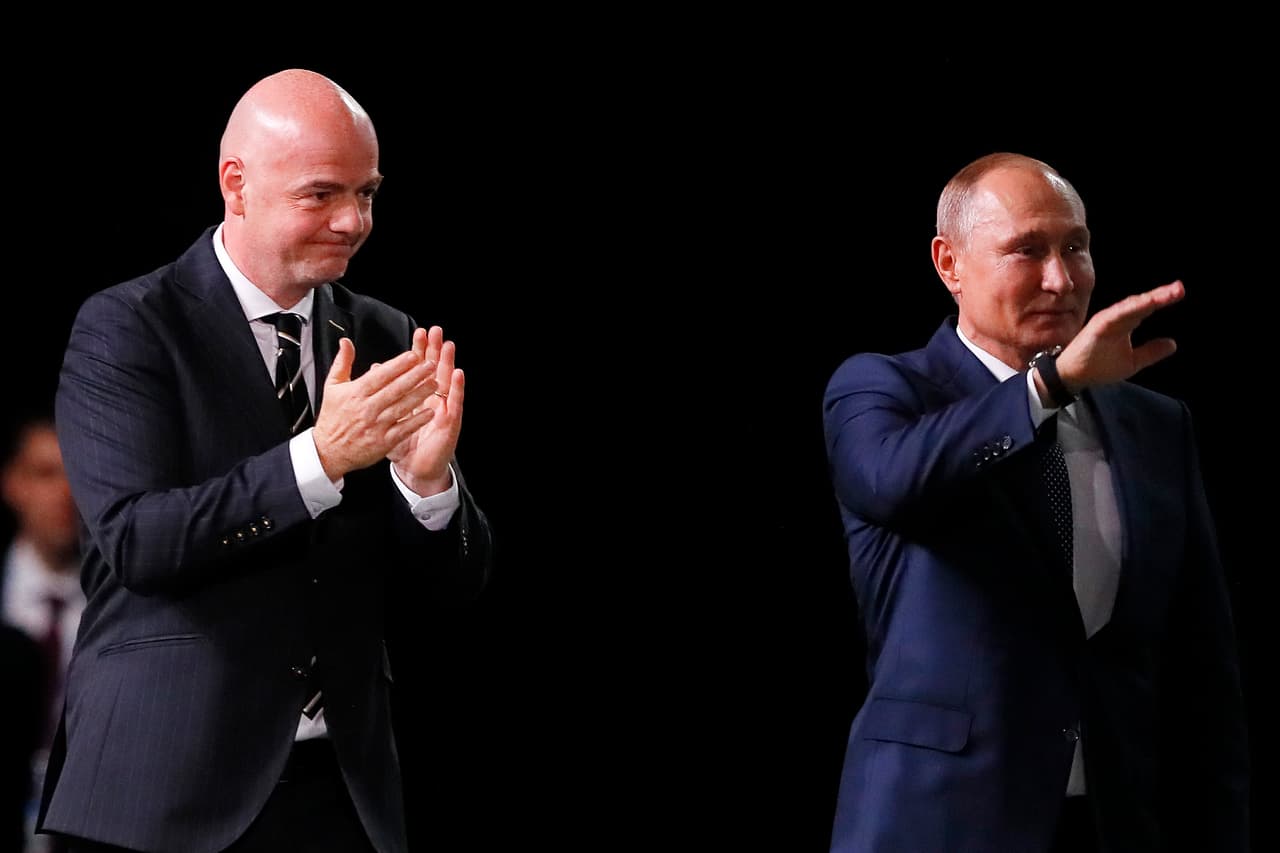 MOSCOW, RUSSIA - JUNE 13: President of Russia, Vladimir Putin and FIFA President Gianni Infantino during the 68th FIFA Congress at the Moscow Expocentre on June 13, 2018 in Moscow, Russia. (Photo by Kevin C. Cox/Getty Images)