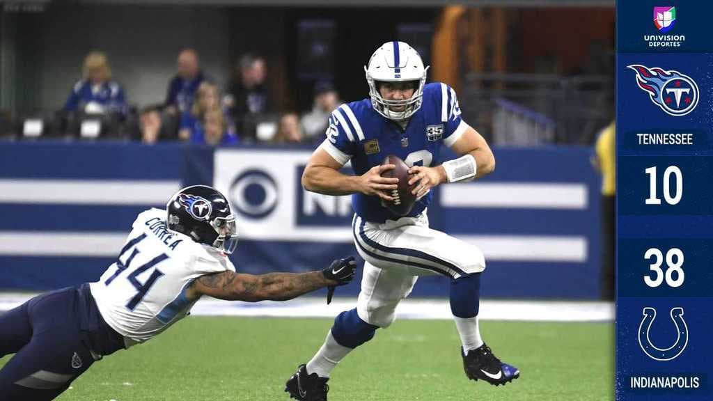 <b>Tennessee 10-38 Indianapolis</b>. Andrew Luck lanzó tres pases de anotación, dos de ellos a TY Hilton para que los Colts apalearan a los Titans, el equipo más impredecible de la NFL en 2018.