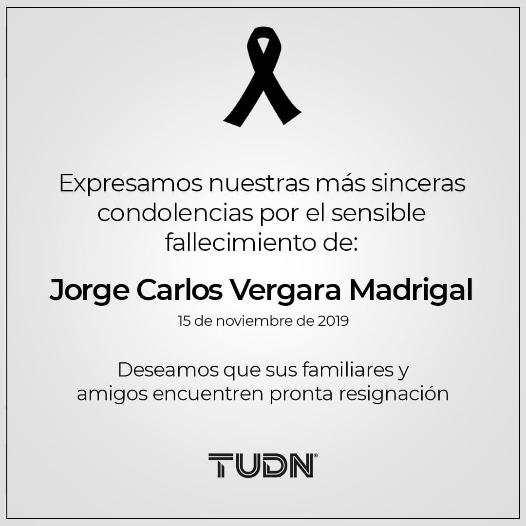 Clubes y jugadores lamentan profundamente el sensible fallecimiento de Jorge Vergara Madrigal.
