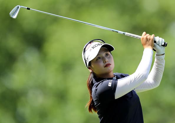 BEDMINSTER, NJ - JULY 15: Hye-jin Choi of Korea hits her shot off the fourth tee during the U.S. Women's Open round three on July 15, 2017 at Trump National Golf Club in Bedminster, New Jersey. (Photo by Elsa/Getty Images)
