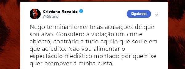 Cristiano Ronaldo se defiende en Twitter de acusaciones por presunta violación 