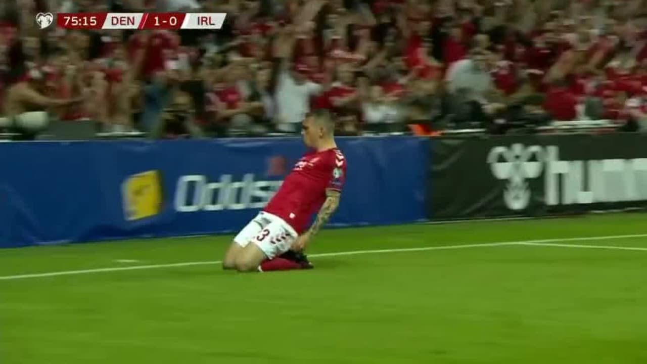 Hojbjerg apenas llevaba tres minutos en el campo y hace el 1-0 de Dinamarca