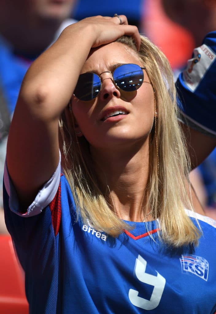 MOSCOW, RUSSIA - JUNE 16: An Iceland fan enjoys the pre match atmosphere prior to the 2018 FIFA World Cup Russia group D match between Argentina and Iceland at Spartak Stadium on June 16, 2018 in Moscow, Russia. (Photo by Matthias Hangst/Getty Images)