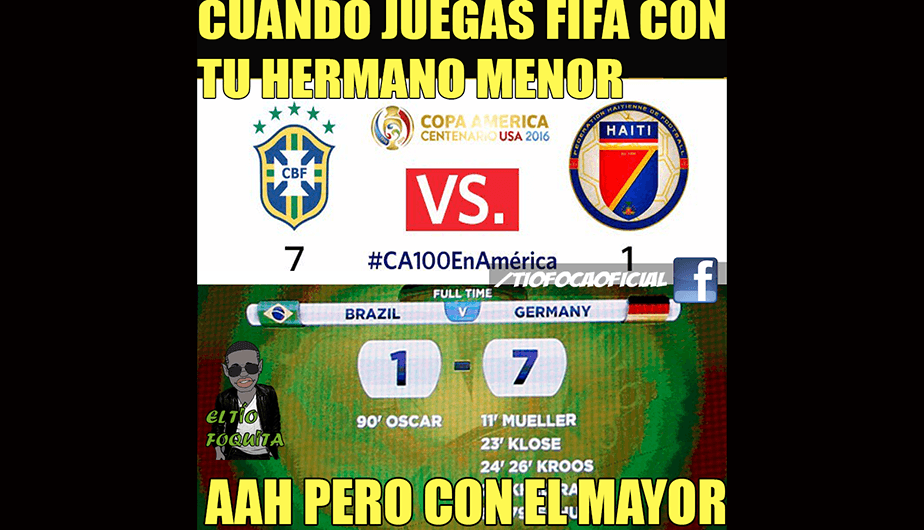 Los memes del triunfo 7-1 de Brasil contra Haití y del empate de Ecuador y Perú 2-2.