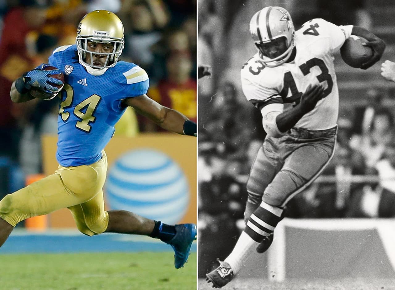 Paul Perkins, RB, UCLA.- Su padre Bruce Perkins jugó dos temporadas en la NFL en 1990 y 1991 con los Tampa Bay Buccaneers y los Indianapolis Colts. Su tió Don Perkins fue uno de los primeros estrellas de los Dallas Cowboys. Jugó ocho campañas en Dallas tras ser una selección de novena ronda de los Baltimore Colts en el Draft de 1960. Está en el Anillo de Honor de los Cowboys.