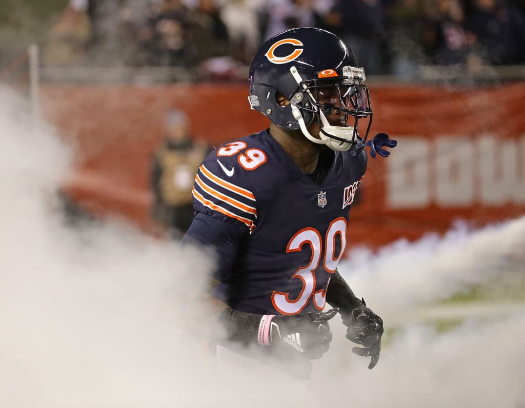 CHICAGO, ILLINOIS - DECEMBER 22: Eddie Jackson #39 of the Chicago Bears runs onto the field during player introductions before a game against the Kansas City Chiefs at Soldier Field on December 22, 2019 in Chicago, Illinois. The Chiefs defeated the Bears 26-3. (Photo by Jonathan Daniel/Getty Images)