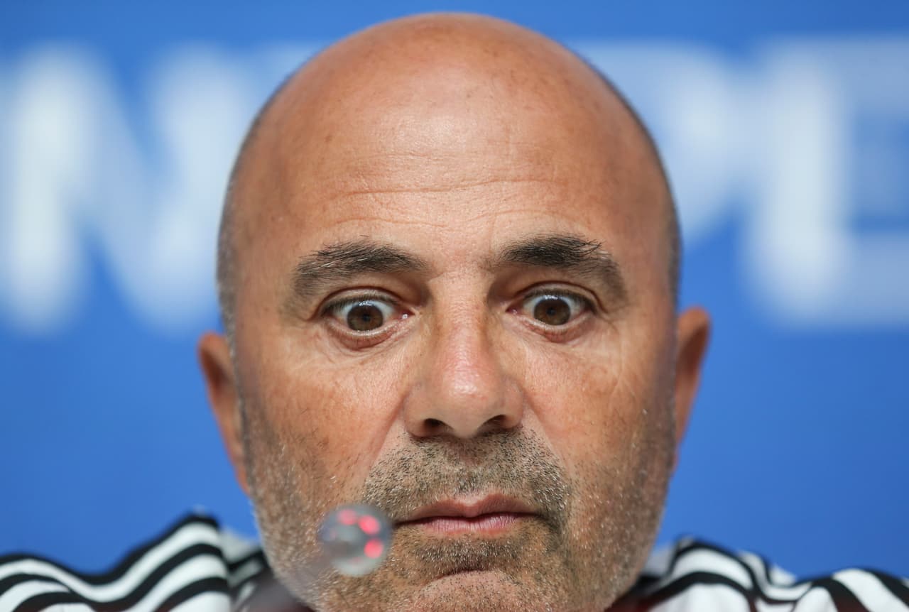 SAINT PETERSBURG, RUSSIA - JUNE 25: Jorge Sampaoli coach of Argentina looks on during the official press conference ahead of the match against Nigeria at Zenit Arena onJune 25, 2018 in Saint Petersburg, Russia. (Photo by Gabriel Rossi/Getty Images)