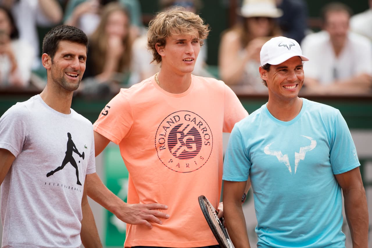 Rafael Nadal, Novak Djokovic y Alexander Zverev en Roland Garros 2018.