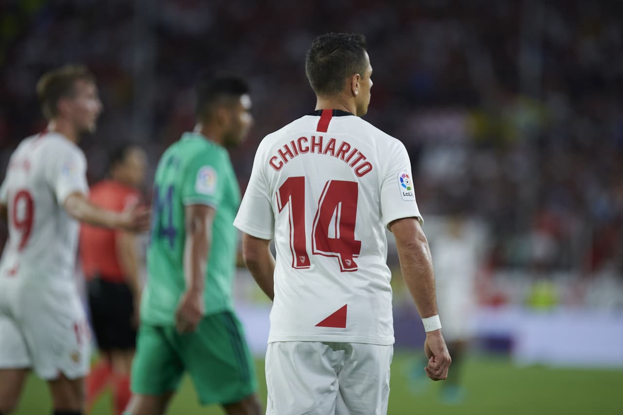 JAVIER HERNANDEZ of Sevilla FC during the game Sevilla FC vs Real Madrid, corresponding Round 5 of the LaLiga Santander 2019/2020 season, at Ramón Sánchez-Pizjuán Stadium, on September 22, 2019. <br><br> JAVIER HERNANDEZ de Sevilla FC durante el partido Sevilla FC vs Real Madrid, correspondiente a la jornada 5 de LaLiga Santander Temporada 2019/2020, en el Estadio Ramón Sánchez-Pizjuán Stadium, el 22 de Septiembre de 2019.
