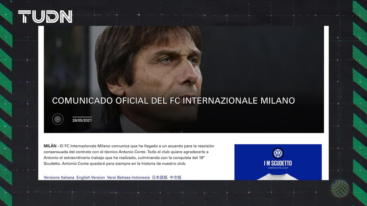 Inter de Milán confirma la salida de Antonio Conte del banquillo