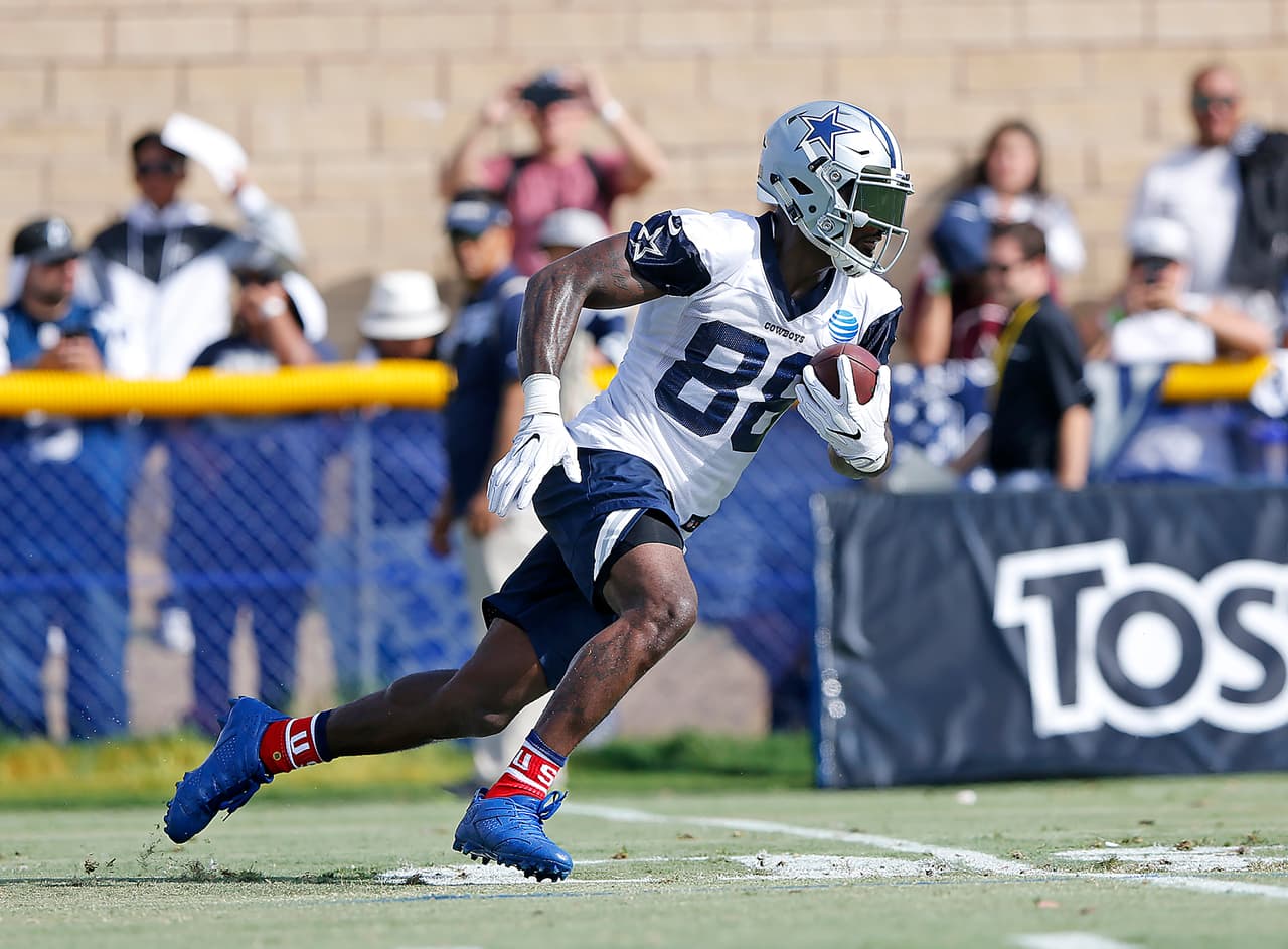 Dallas Cowboys receiver Dez Bryant (88) runs drills during the Cowboys first day of NFL training camp, Monday, July 24, 2017 in Oxnard, California. (James D Smith via AP)