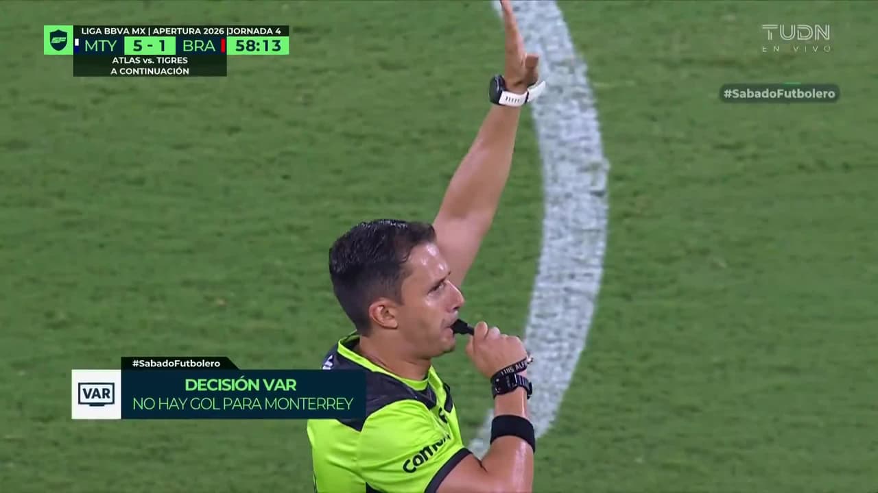 ¡Se anula el quinto de Rayados! Tras revisión en el VAR el árbitro señaló un fuera de juego