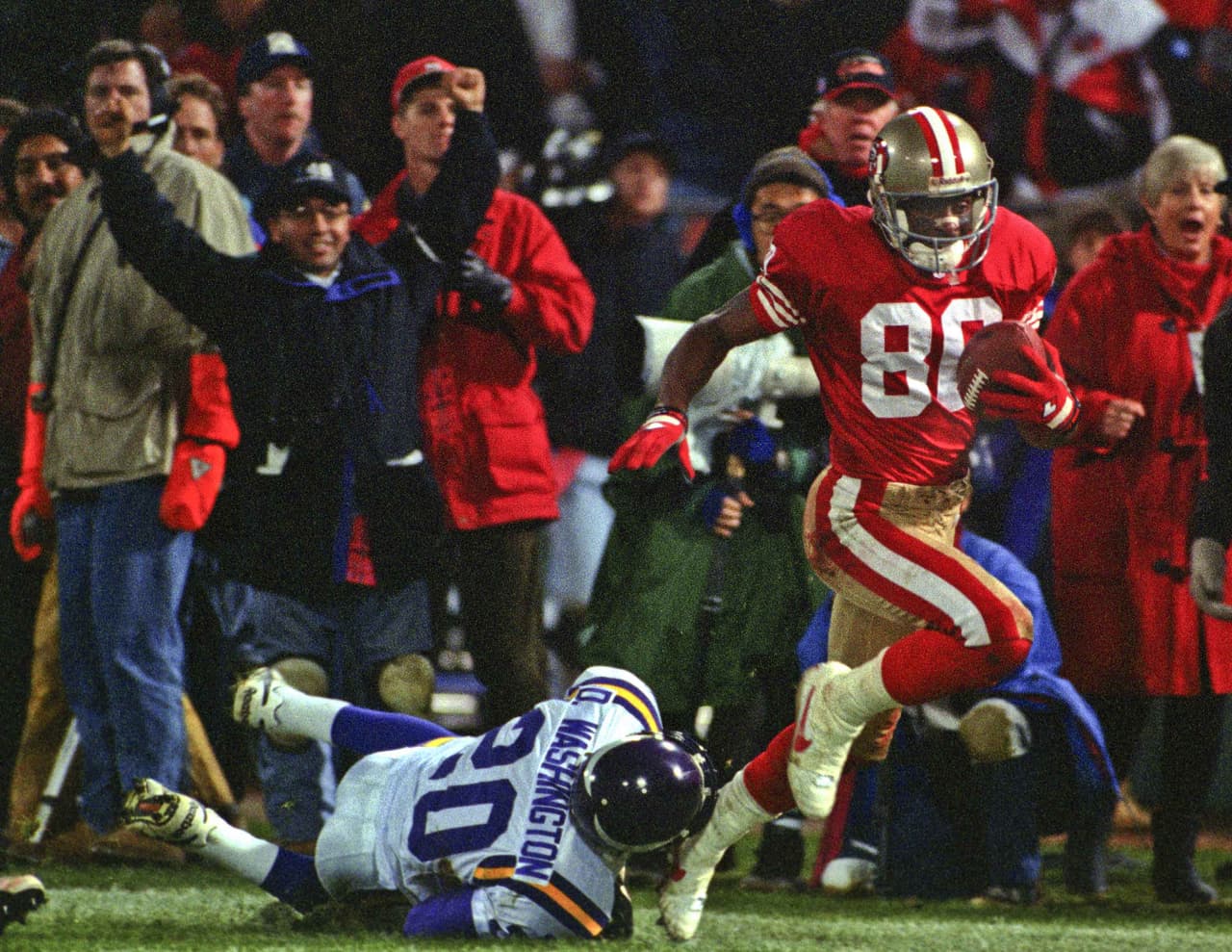7.- Jerry Rice (289 yardas).- San Francisco 49ers vs. Minnesota Vikings, 18 de diciembre de 1995.