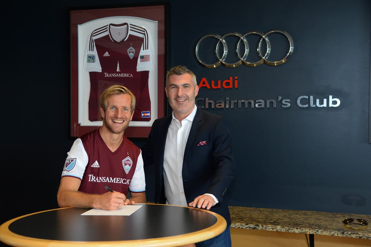 Stefan Aigner, delantero de Colorado Rapids en su presentación.