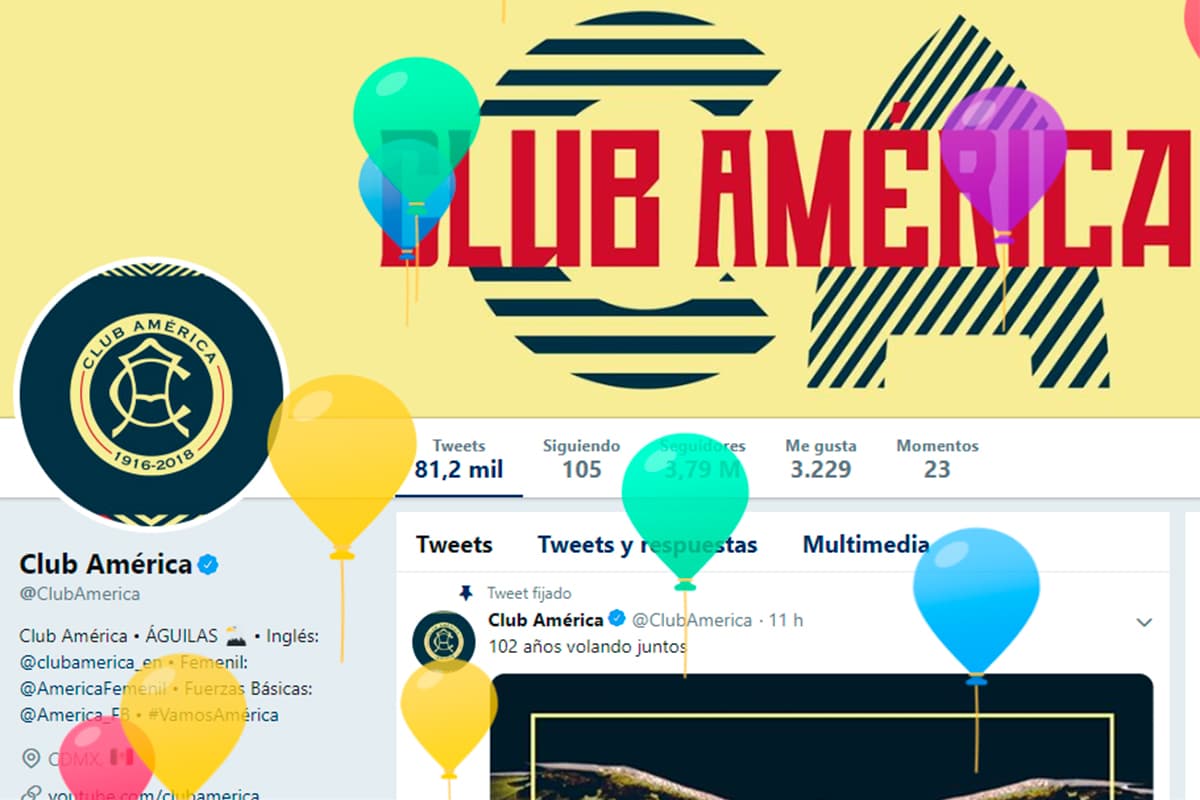Vista en Twitter del perfil del América por su cumpleaños 102.