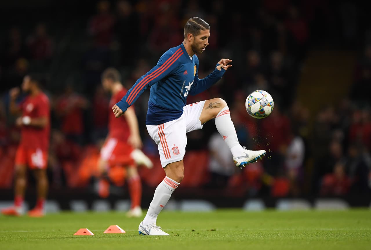 CARDIFF, WALES - OCTOBER 11: Sergio Ramos of Spain warms up prior to the International Friendly match between Wales and Spain on October 11, 2018 in Cardiff, United Kingdom. (Photo by Stu Forster/Getty Images)