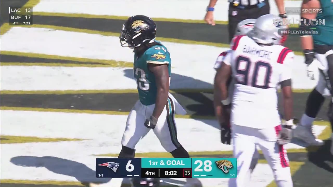 ¡Paliza a Patriots! Touchdown de Bhayshul Tuten para Jaguars