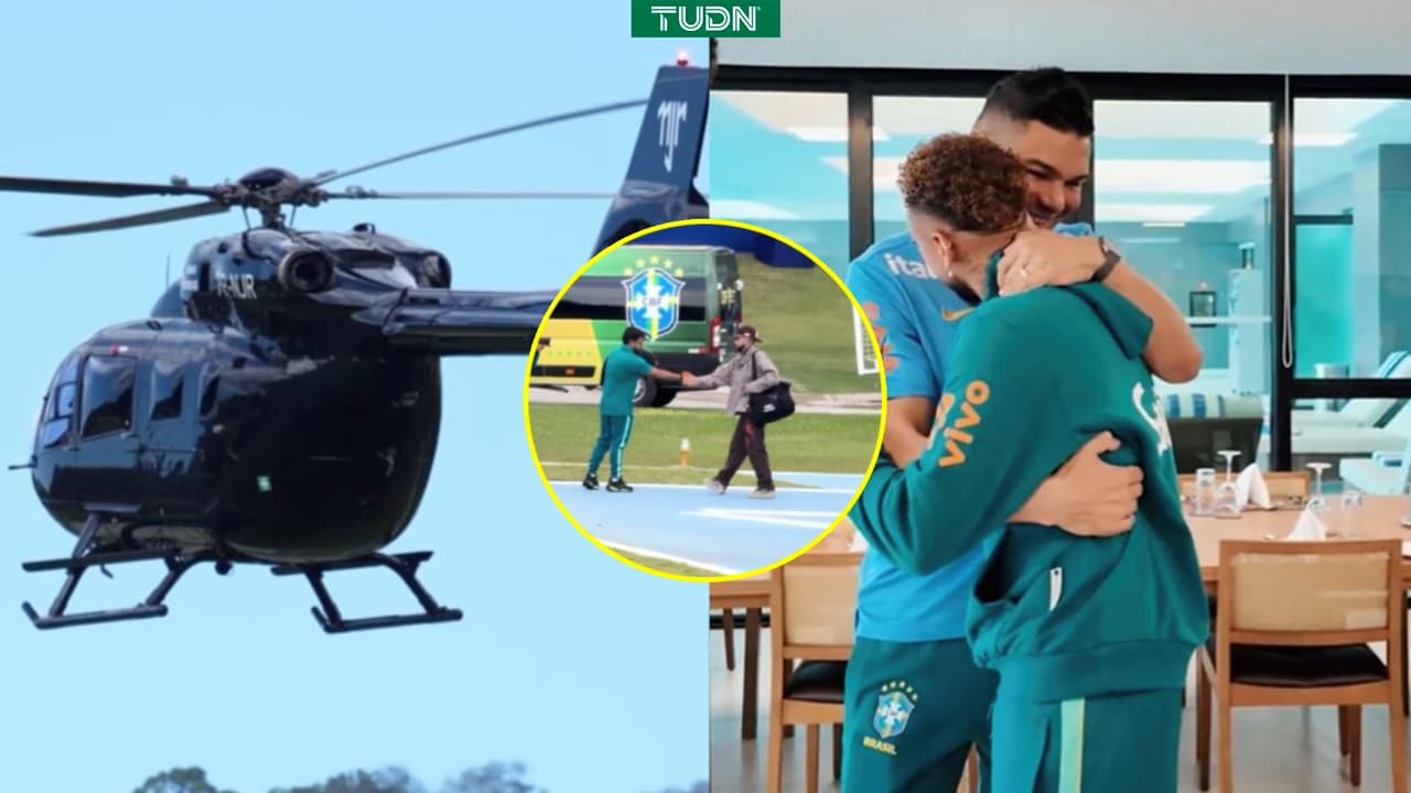 Neymar llega en helicóptero a la concentración de Brasil